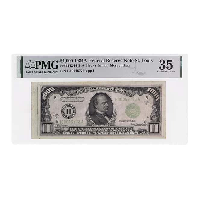 1934 A $1000 Federal Reserve Note St Louis PMG VF 35