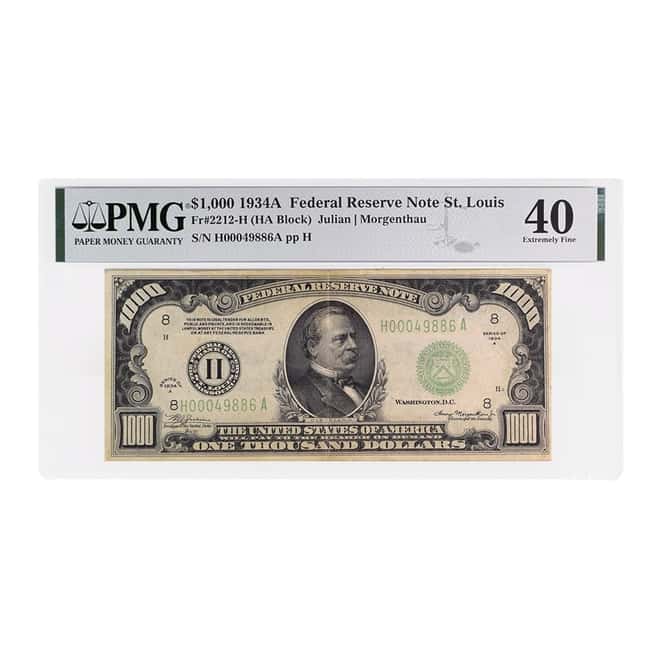 1934 A $1000 Federal Reserve Note St Louis PMG XF 40
