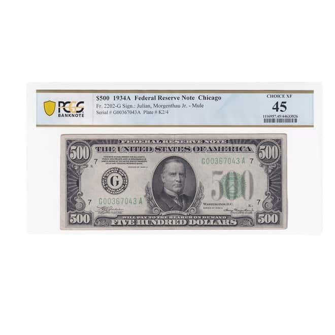 1934 A $500 Federal Reserve Currency Note Chicago PCGS XF 45