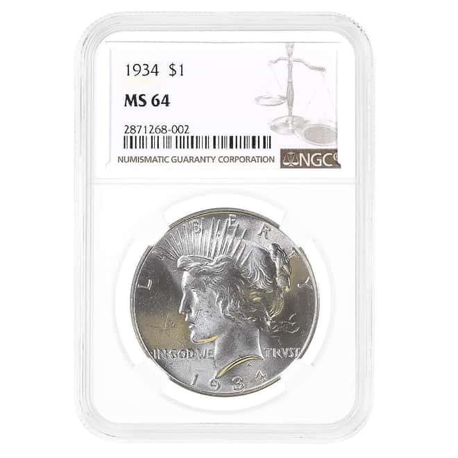 1934 Peace Silver Dollar $1 NGC MS 64