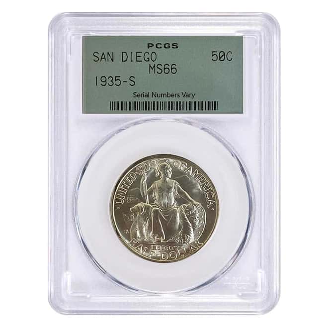 1935-S San Diego Half Dollar 90% Silver Commem PCGS MS 66