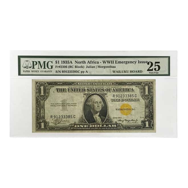 1935 A $1 North Africa WWII Emergency Issue Currency Note PMG VF 25