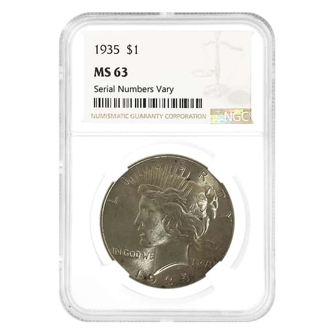 1935 Peace Silver Dollar $1 NGC MS 63