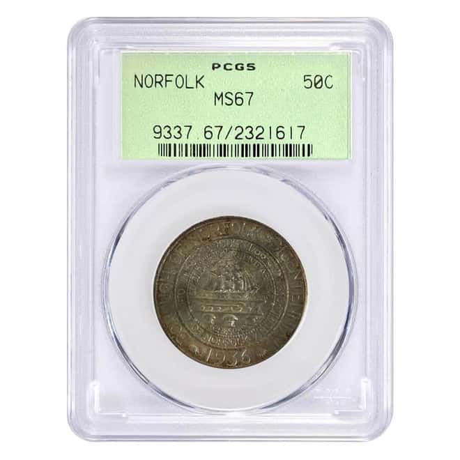 1936 Norfolk Half Dollar 90% Silver Commem PCGS MS 67