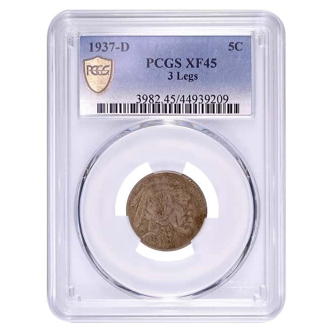 1937 D 3 Legs Buffalo Nickel PCGS XF 45