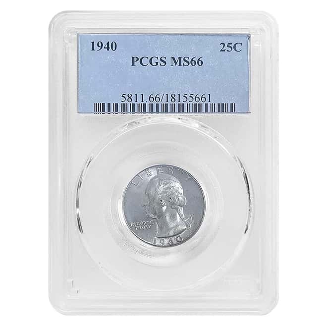 1940 Washington Silver Quarter 25C PCGS MS 66