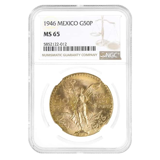 1946 Mexico 50 Pesos Gold Coin NGC MS 65