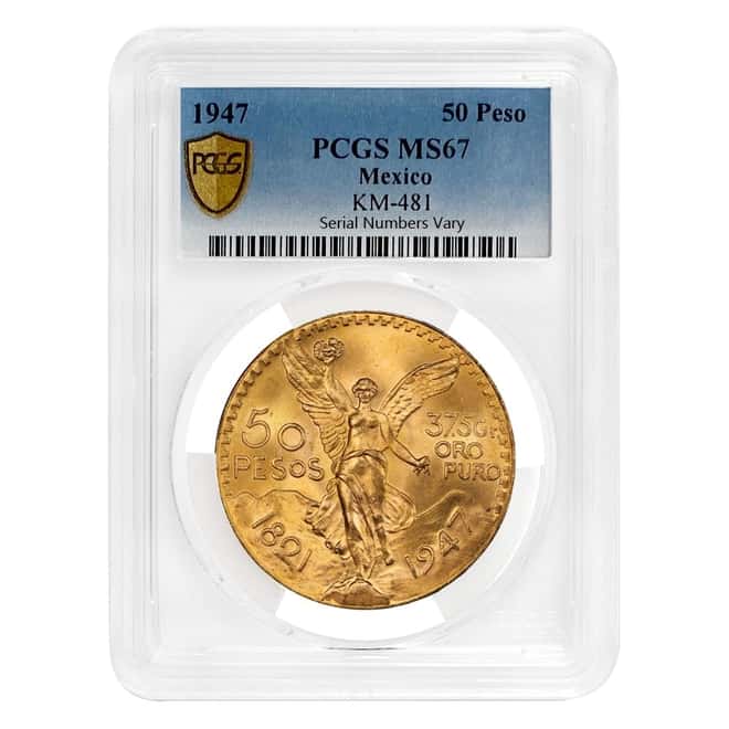 1947 Mexico 50 Pesos Gold Coin PCGS MS 67