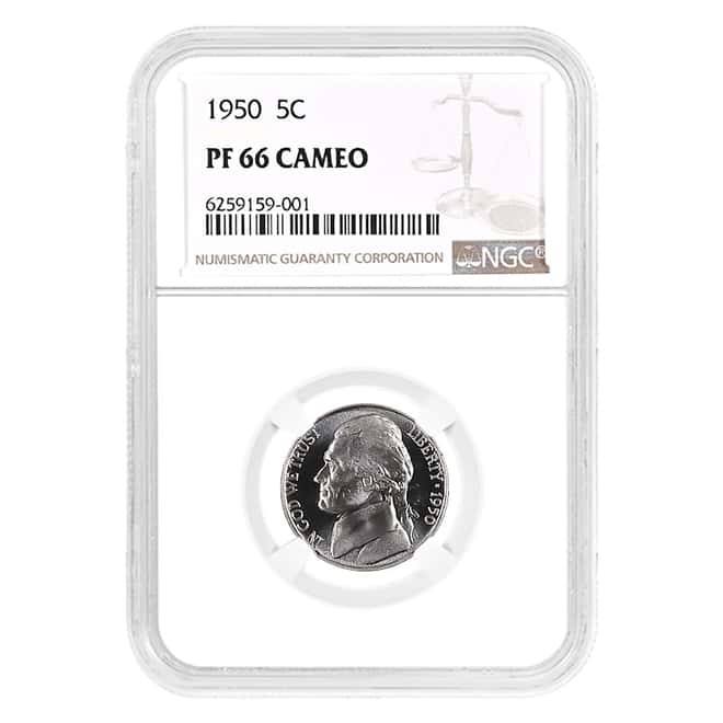 1950 Proof Jefferson Nickel 5C NGC PF 66 Cameo
