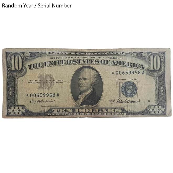 1953 $10 Silver Certificate Currency Star Note Avg Circ