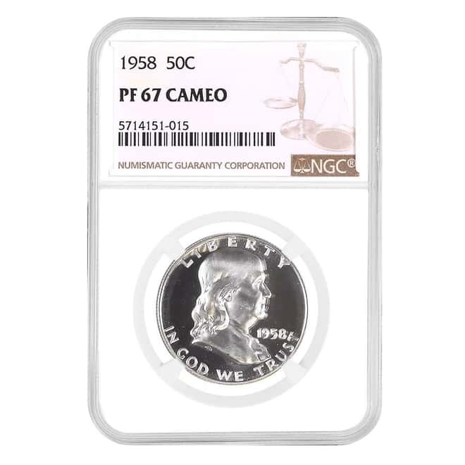 1958 Proof Franklin Silver Half Dollar 50C NGC PF 67 Cameo