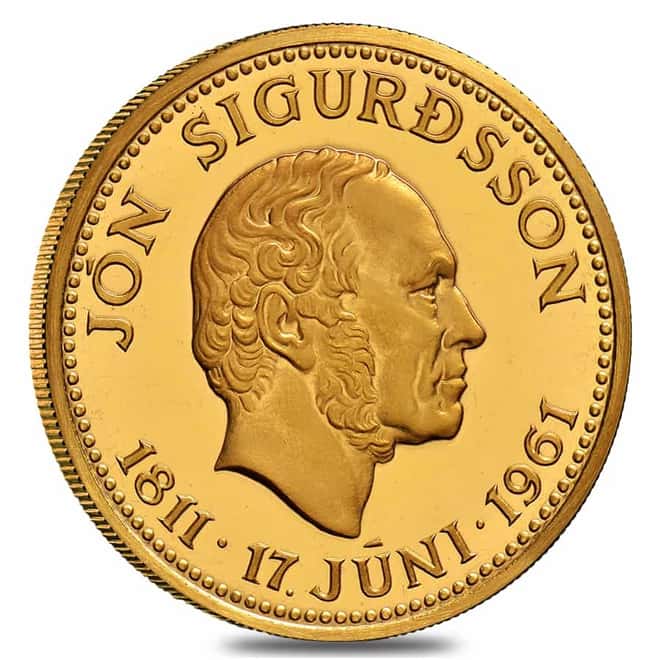 1961 Iceland Jon Sigurdsson 500 Kronur Gold Coin Avg Circ AGW 0.2593 oz