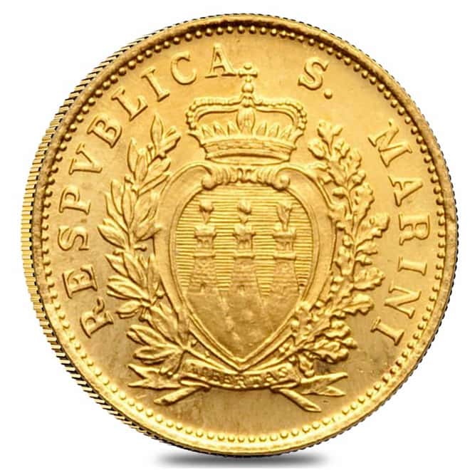 1975 San Marino 1 Scudo Coat of Arms Gold Coin AU/BU