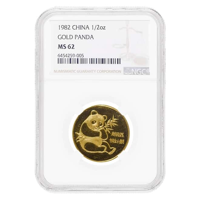 1982 1/2 oz Chinese Gold Panda NGC MS 62