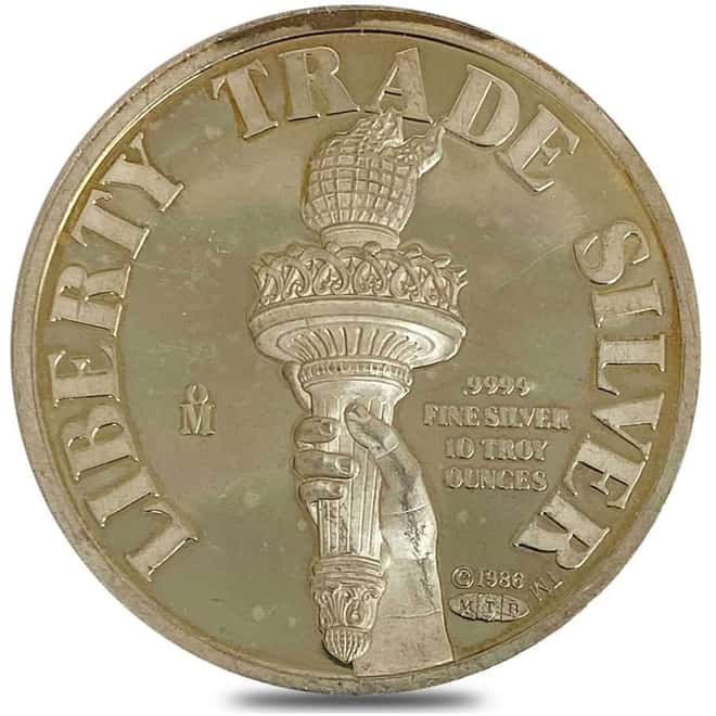 1986 10 oz MTB Liberty Trade Silver Round .9999 Fine - Mexican Mint