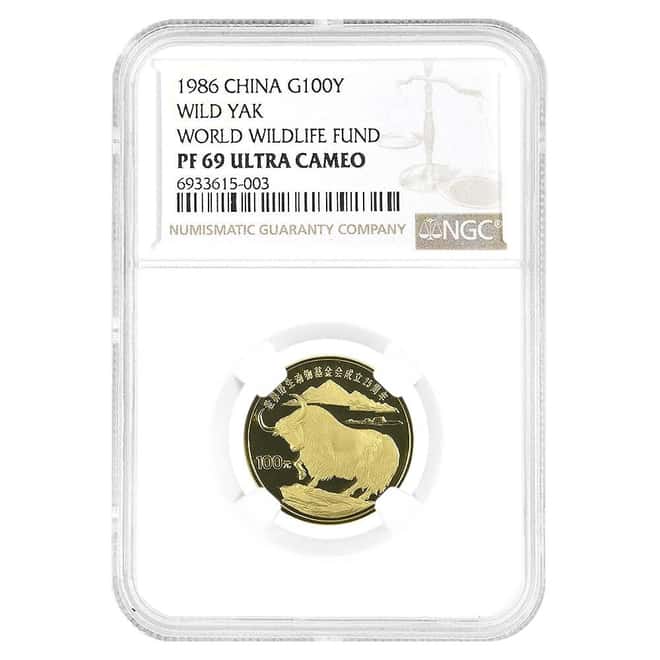 1986 Chinese Wild Yak World Wildlife Fund Gold Coin NGC PF 69 UCAM