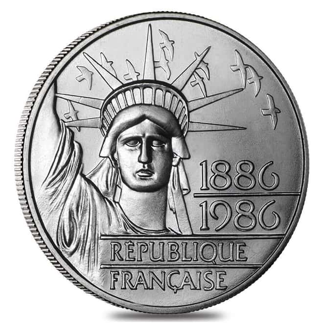 1986 France 100 Francs Statue of Liberty Silver Coin BU ASW .868 oz