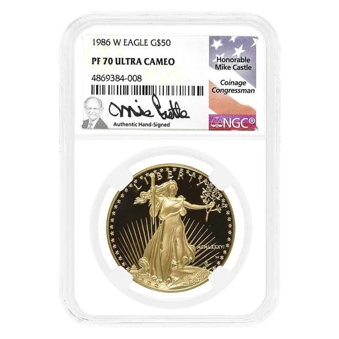 1986-W 1 oz $50 Proof Gold American Eagle NGC PF 70 UCAM (Castle)