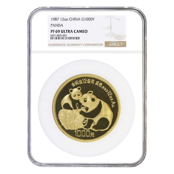 1987 12 oz Chinese Proof Gold Panda 1000 Yuan Coin NGC PF 69 UCAM