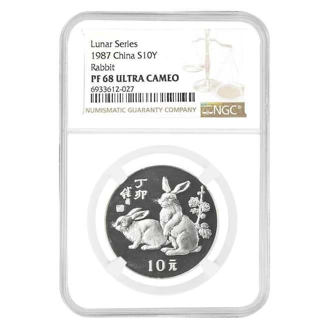 1987 Chinese Lunar Rabbit 10 Yuan Proof Silver Coin NGC PF 68 UCAM
