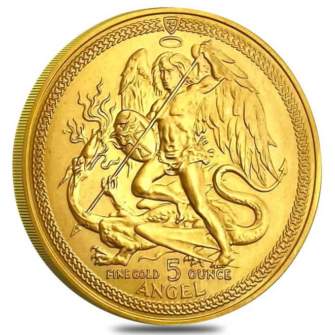 1987 Isle of Man 5 oz Gold Angel Coin BU