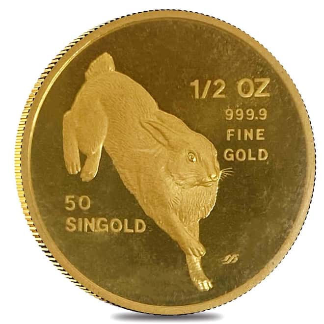 1987 1/2 oz Singapore 50 Singold Year of the Rabbit Gold Coin (Sealed)