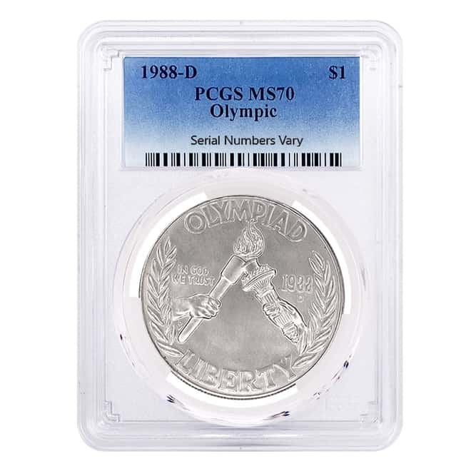 1988 D Olympic Torch $1 Silver Dollar Commemorative PCGS MS 70
