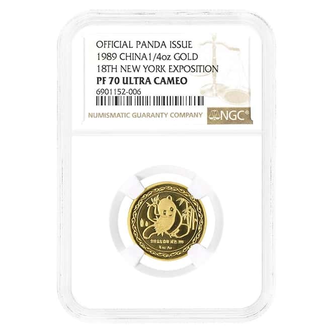 1989 1/4 oz Chinese Proof Gold Panda 18th NY Expo NGC PF 70 UCAM