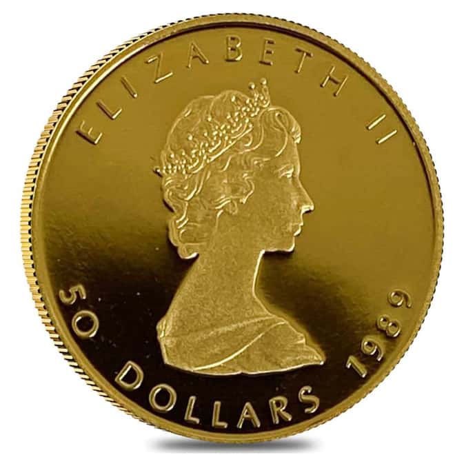 1989 1 oz Canadian Proof Gold Maple Leaf $50 Coin