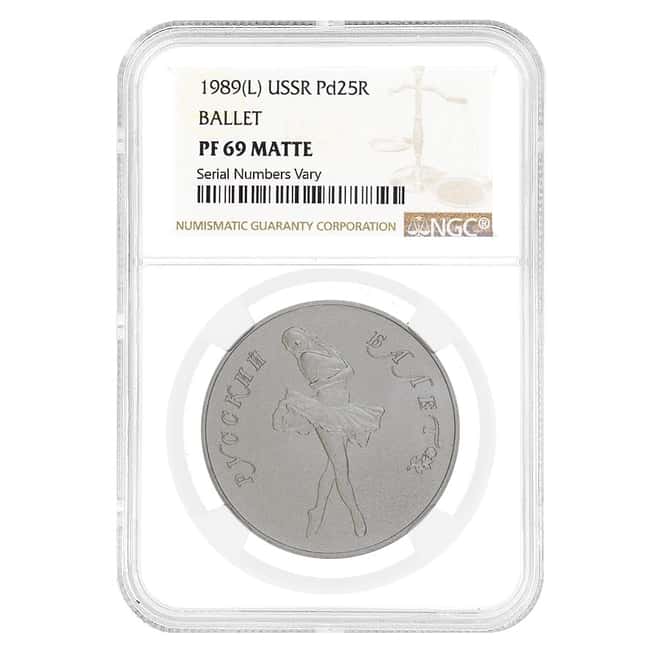 1989 (L) Russia USSR 1 oz Palladium Ballerina 25 Roubles NGC PF 69 Matte