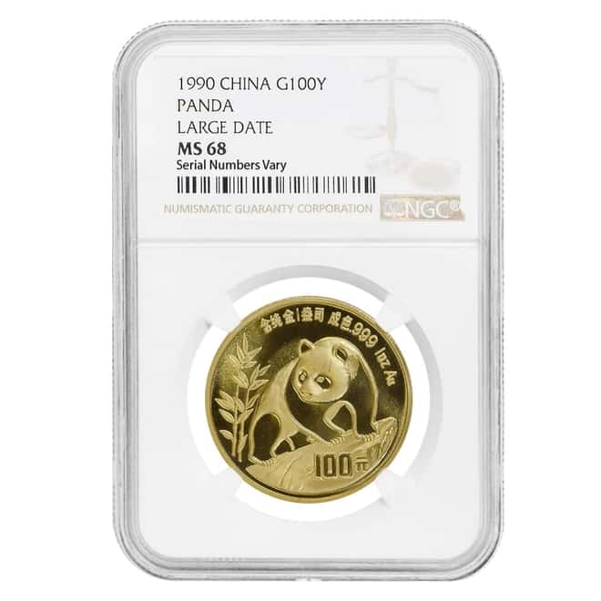 1990 1 oz Chinese Gold Panda 100 Yuan Large Date NGC MS 68