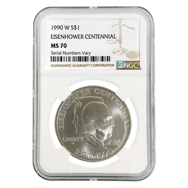 1990 W Eisenhower Centennial $1 Silver Dollar Commemorative NGC MS 70