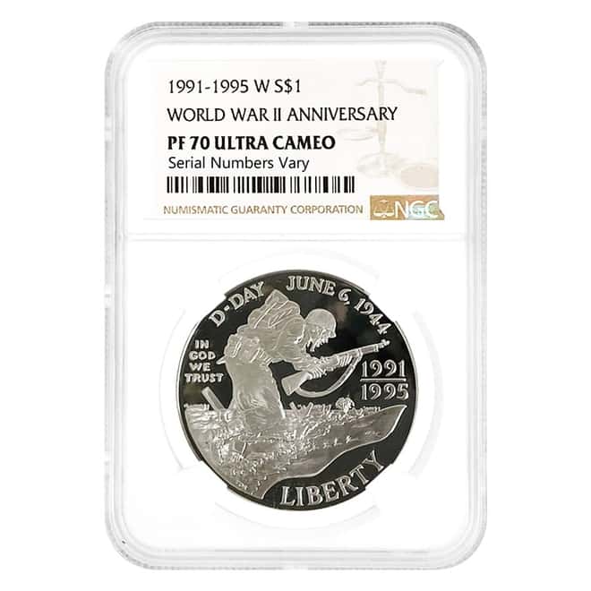 1991-1995 W World War II $1 Silver Dollar Commemorative NGC PF 70 UCAM