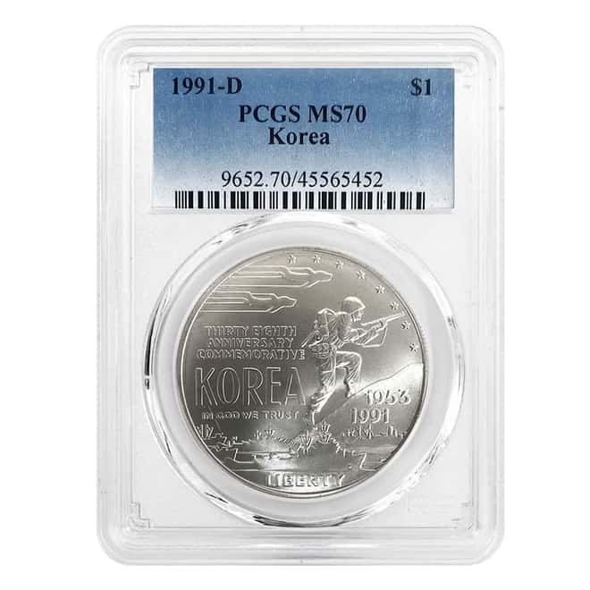 1991 D Korean War $1 Silver Dollar Commemorative PCGS MS 70