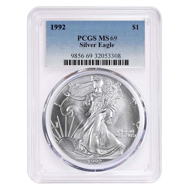 1992 1 oz Silver American Eagle $1 Coin PCGS MS 69