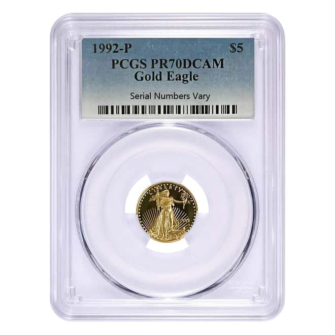 1992 P 1/10 oz $5 Proof Gold American Eagle PCGS PF 70 DCAM