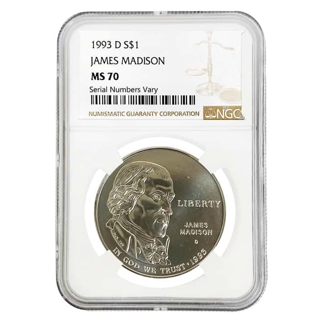 1993 D James Madison $1 Silver Dollar Commemorative NGC MS 70