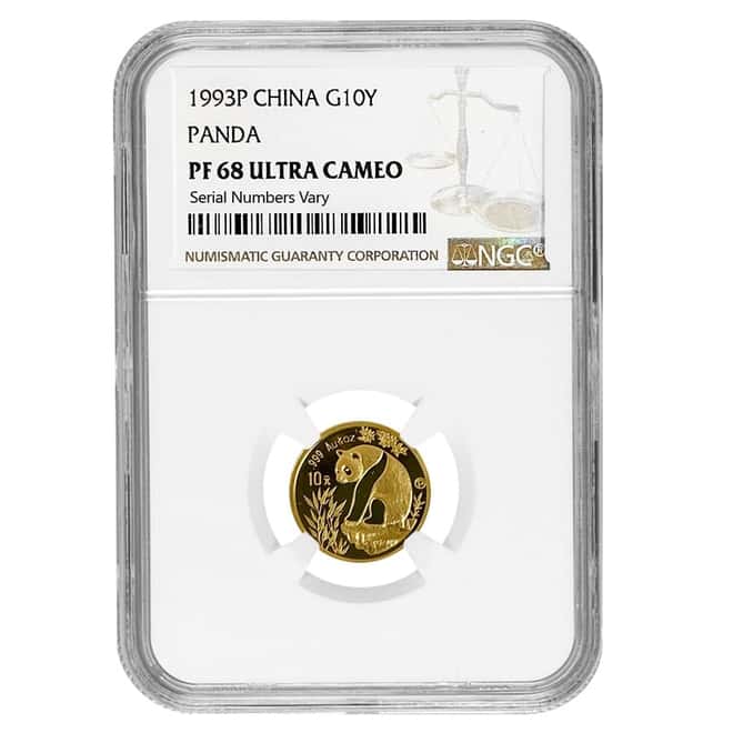 1993 P 1/10 oz Chinese Proof Gold Panda 10 Yuan NGC PF 68 UCAM