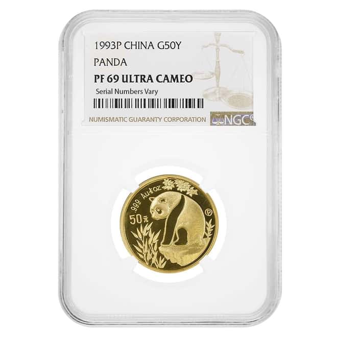 1993 P 1/2 oz Chinese Proof Gold Panda 50 Yuan NGC PF 69 UCAM