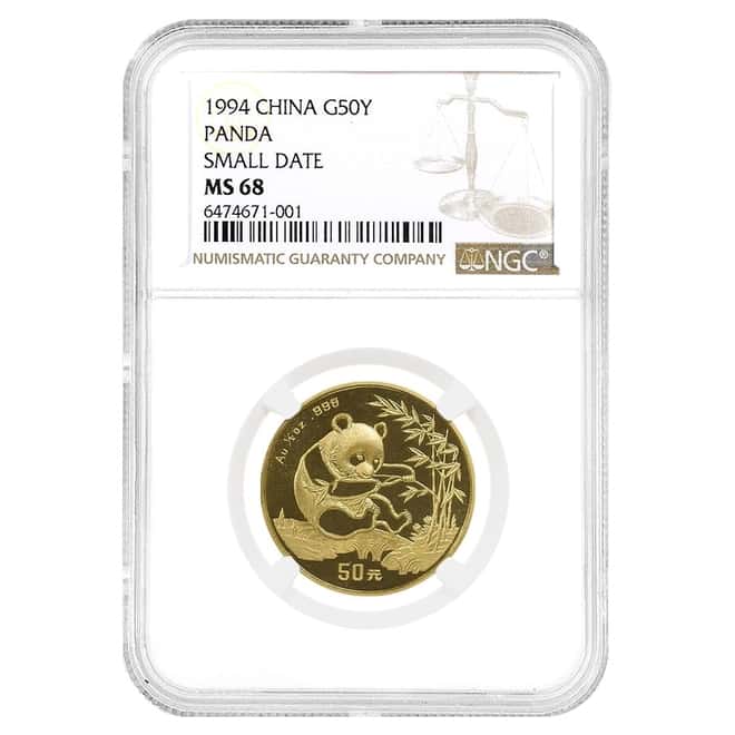 1994 1/2 oz Chinese Gold Panda 50 Yuan Small Date NGC MS 68