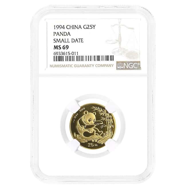 1994 1/4 oz Chinese Gold Panda 25 Yuan Small Date NGC MS 69
