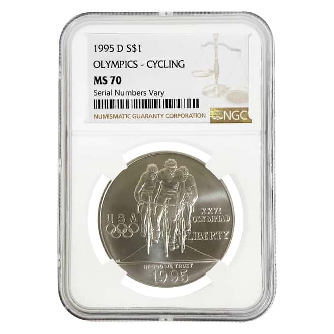 1995 D Olympics Cycling $1 Silver Dollar Commemorative NGC MS 70