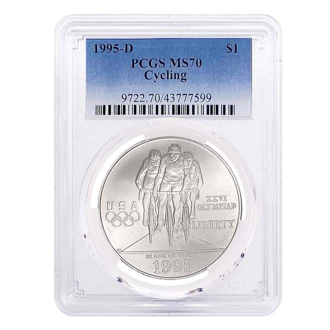 1995 D Olympics Cycling $1 Silver Dollar Commemorative PCGS MS 70