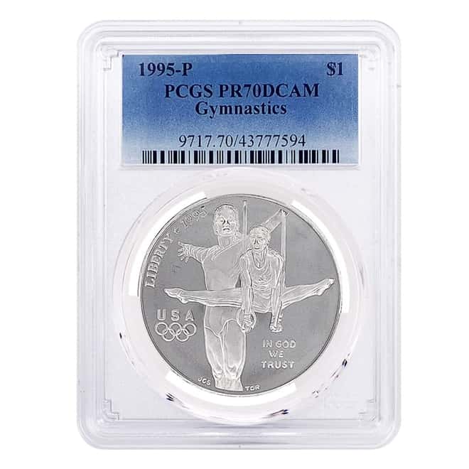 1995 P Olympics Gymnastics $1 Proof Silver Dollar Commemorative PCGS PF 70 DCAM