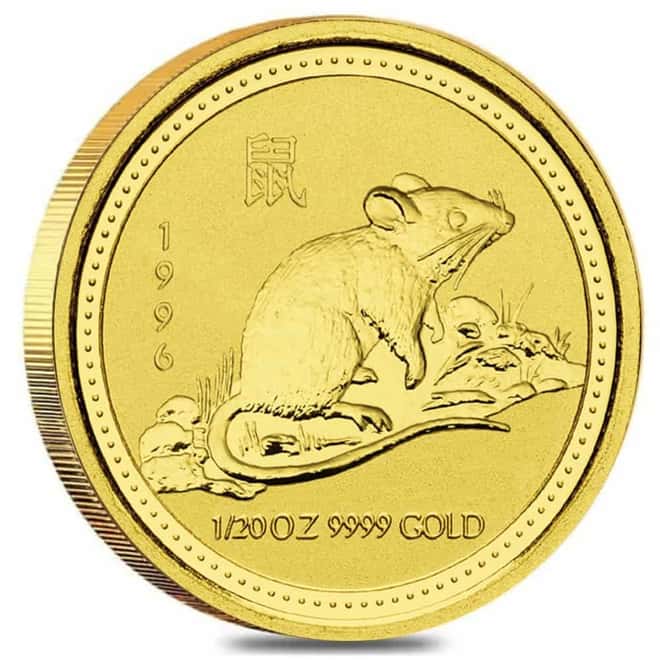 1996 1/20 oz Gold Lunar Mouse / Rat BU Australia Perth Mint Series I