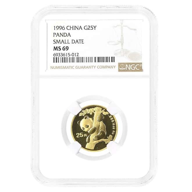 1996 1/4 oz Chinese Gold Panda 25 Yuan Small Date NGC MS 69