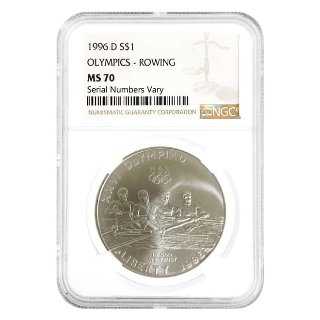 1996 D Olympics Rowing $1 Silver Dollar Commemorative NGC MS 70