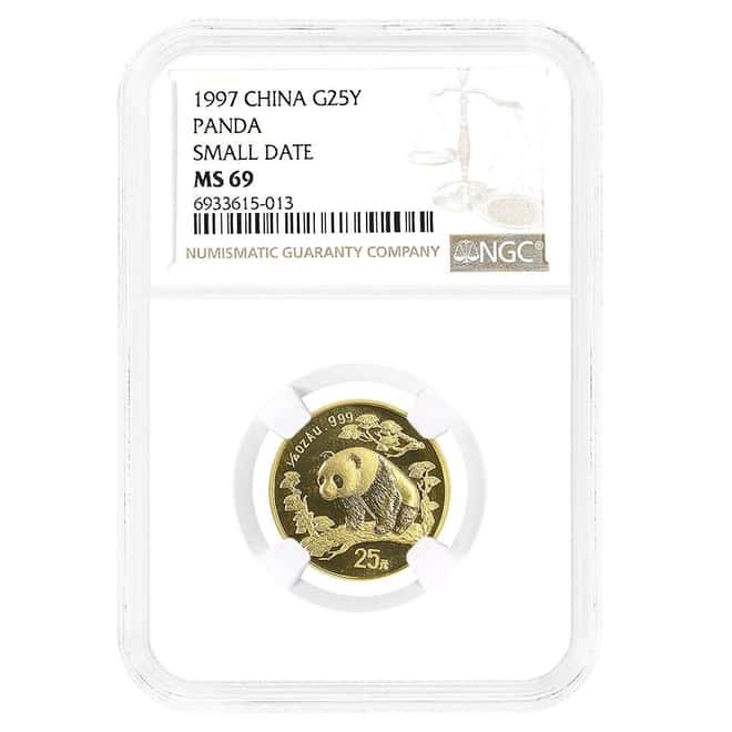 1997 1/4 oz Chinese Gold Panda 25 Yuan Small Date NGC MS 69