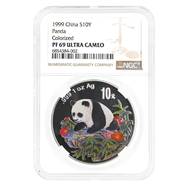 1999 1 oz Proof Colorized Silver Chinese Panda NGC PF 69 UCAM