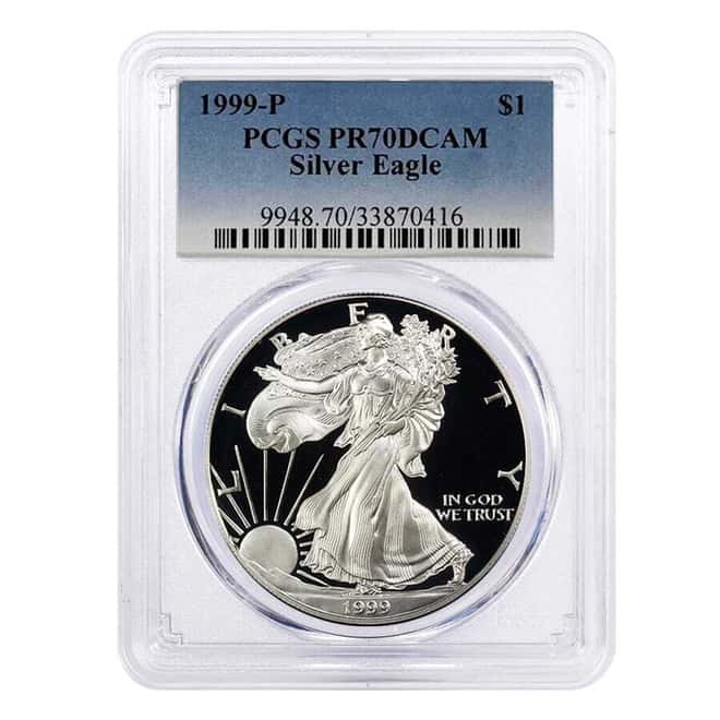 1999-P 1 oz Proof Silver American Eagle PCGS PF 70